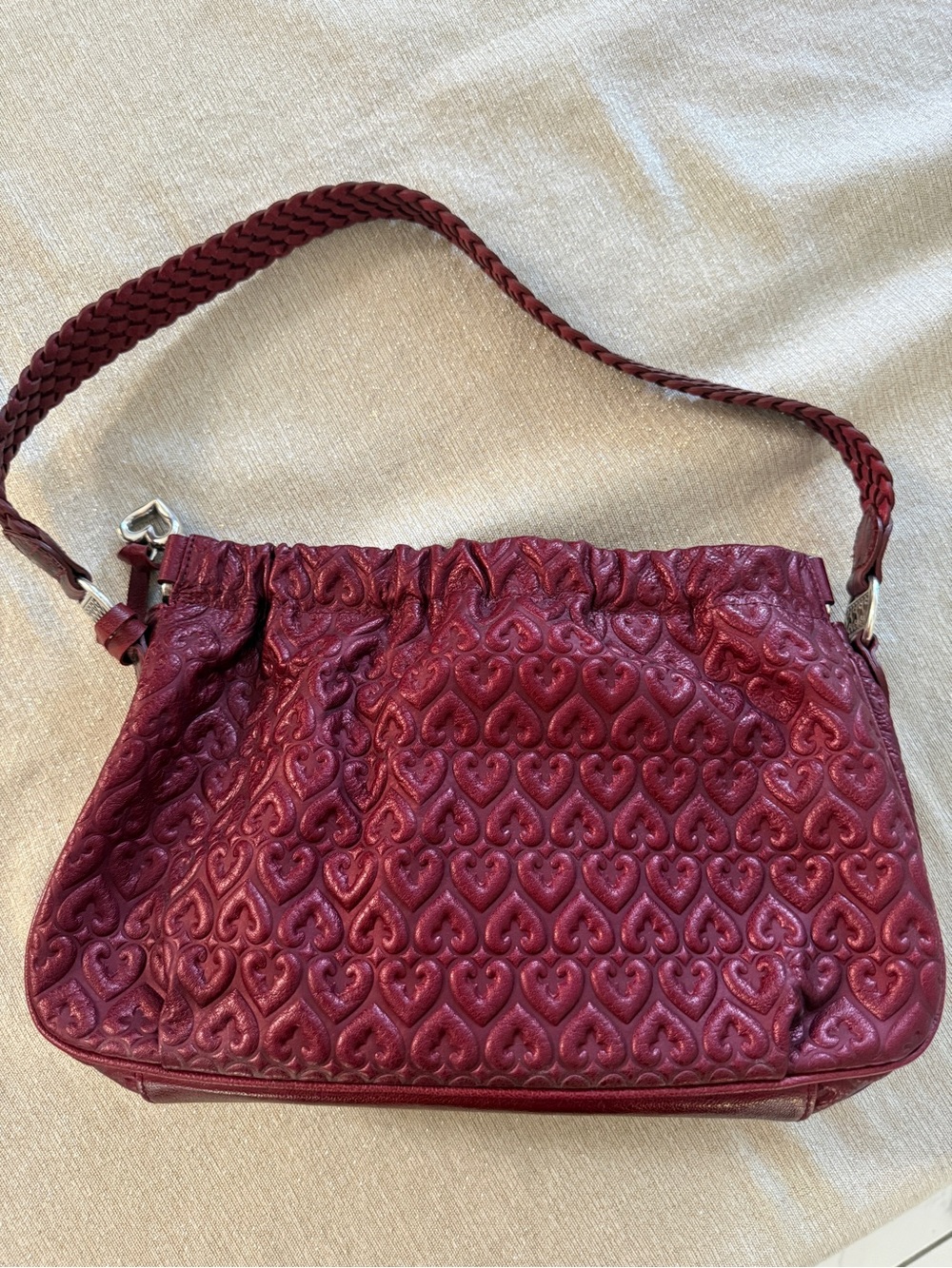 Brighton Burgundy Heart-Embossed Leather Shoulder Bag